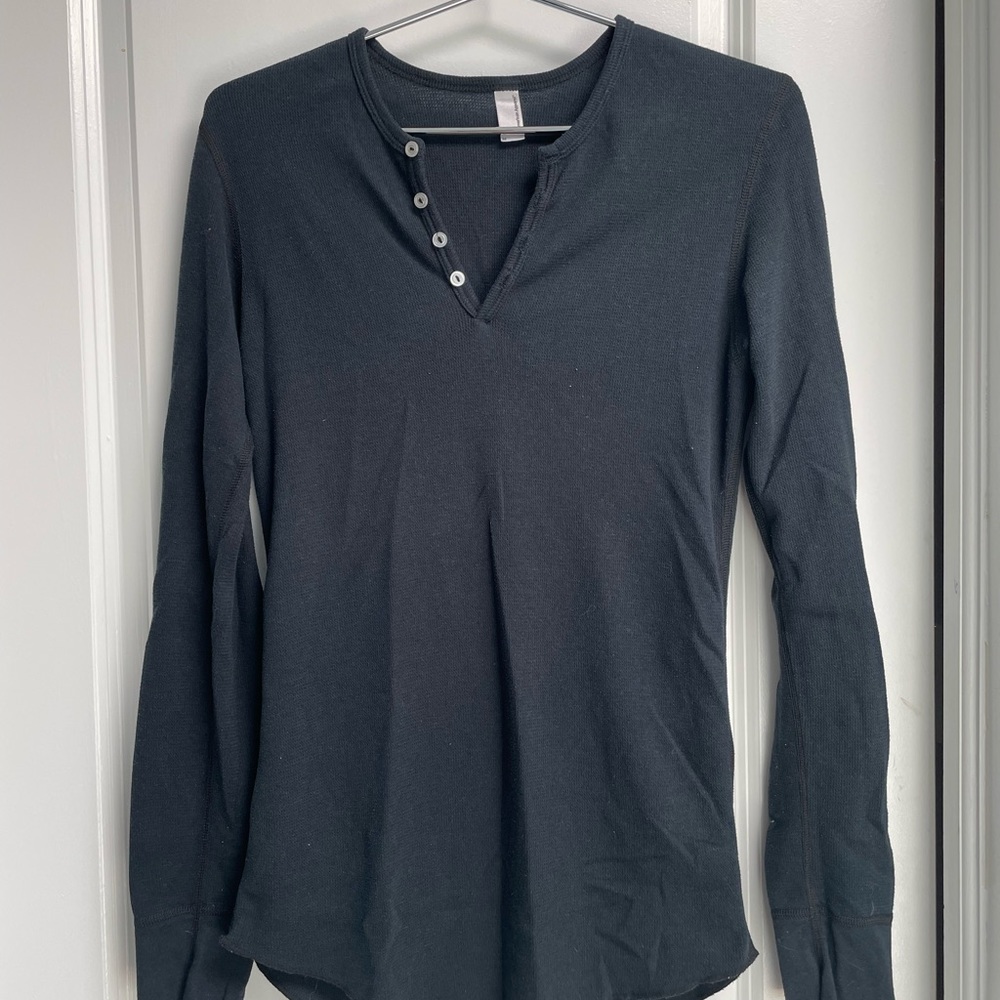American Apparel Black Thermal Mens Henley Size Medium